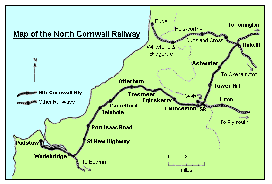 Map of the North Cornwall Railway